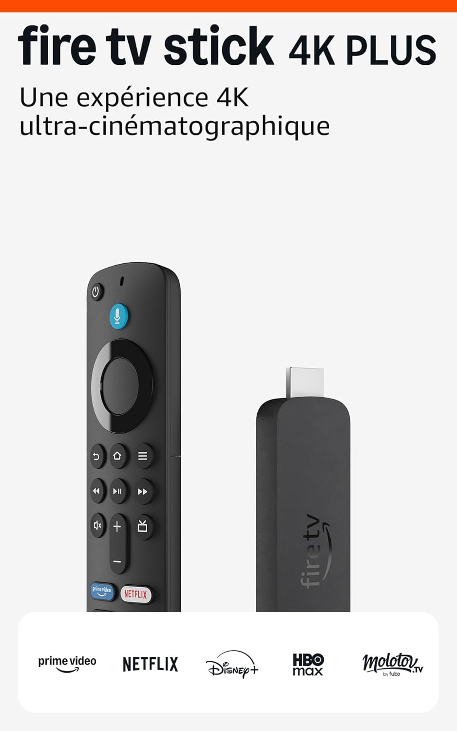 Amazon Fire TV Stick 4K Plus streaming device, supports Wi-Fi 6, Dolby Vision/Atmos, HDR10+