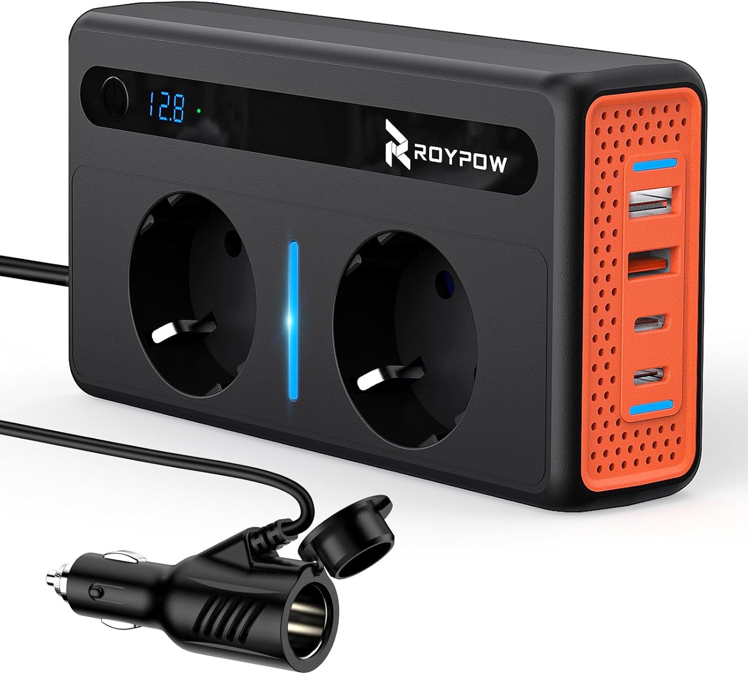 RoyPow 12V 220V Car Converter - 300W Inverter Transformer 2 Sockets and 4 USB Ports Voltage Converter, Quick Charge Car Charger with Cigarette Lighter Socket