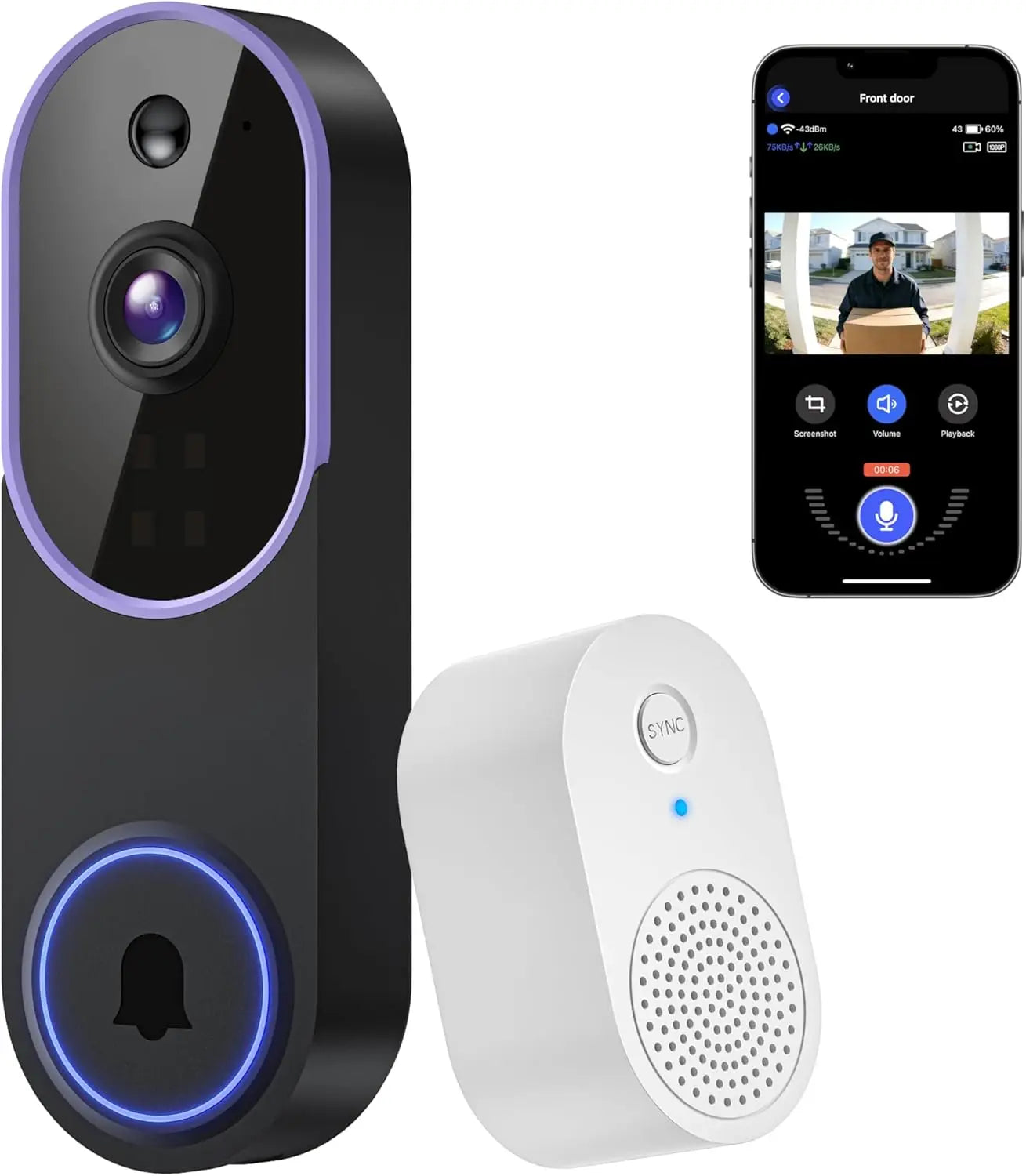 1080P Wireless Video Doorbell Camera with AI Human Detection, Night Vision, Two-Way Audio, Cloud Storage for Outdoor Security