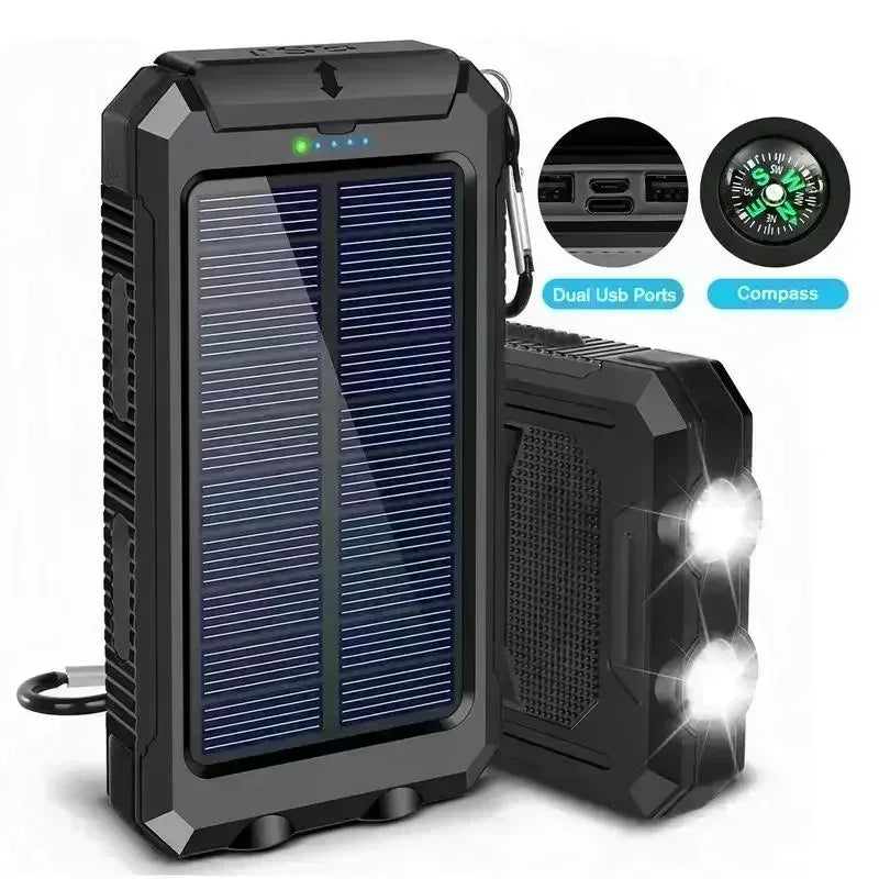 Outdoor Power Non-Stop: 10000mAh Solar Power Bank | QC3.0 Fast Charge, Bright Flashlight & Waterproof Build