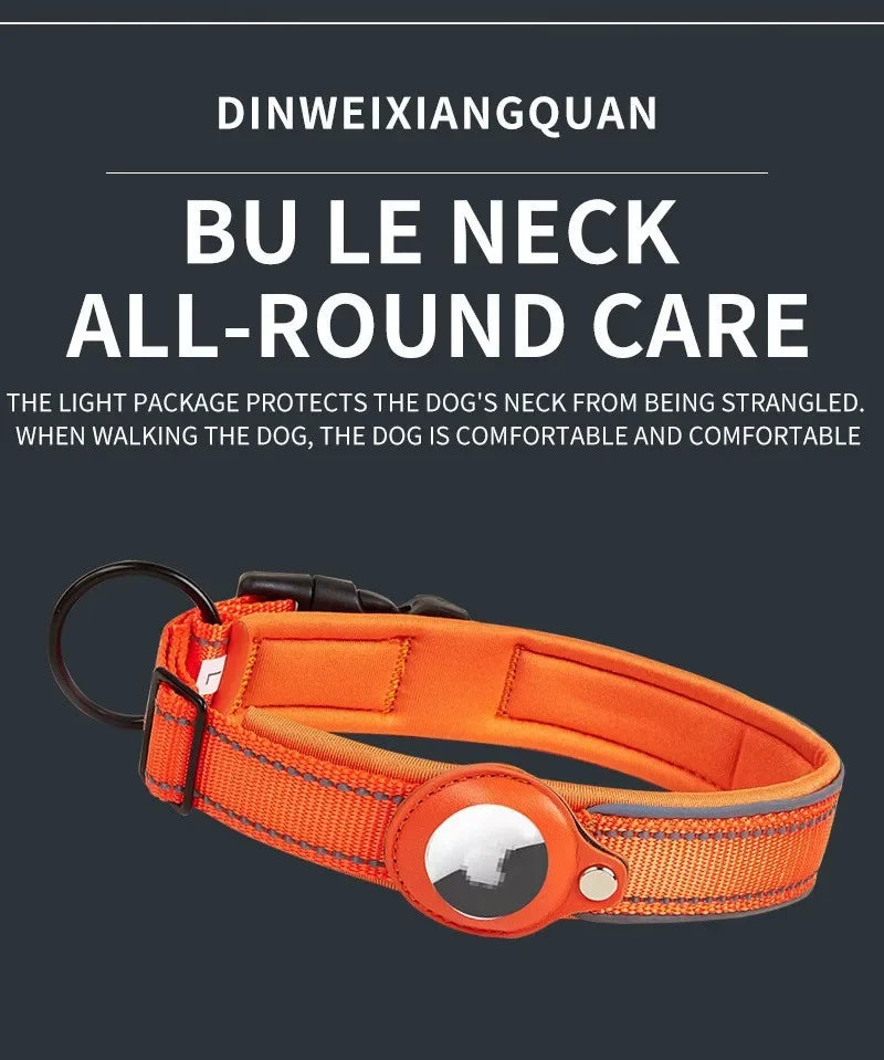 Collier Chien AirTag Réfléchissant – Rembourré, Réglable, Nylon