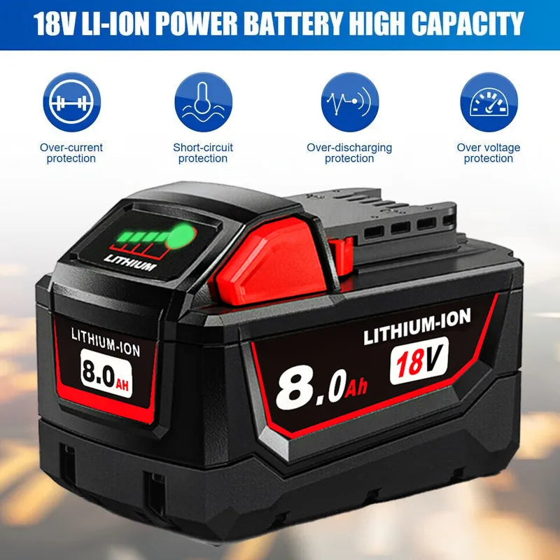 Batterie de Remplacement 18V 8.0Ah — Compatible Milwaukee M18