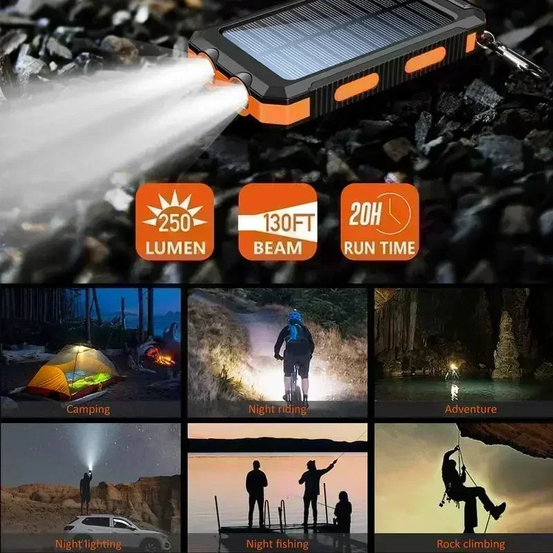 Outdoor Power Non-Stop: 10000mAh Solar Power Bank | QC3.0 Fast Charge, Bright Flashlight & Waterproof Build
