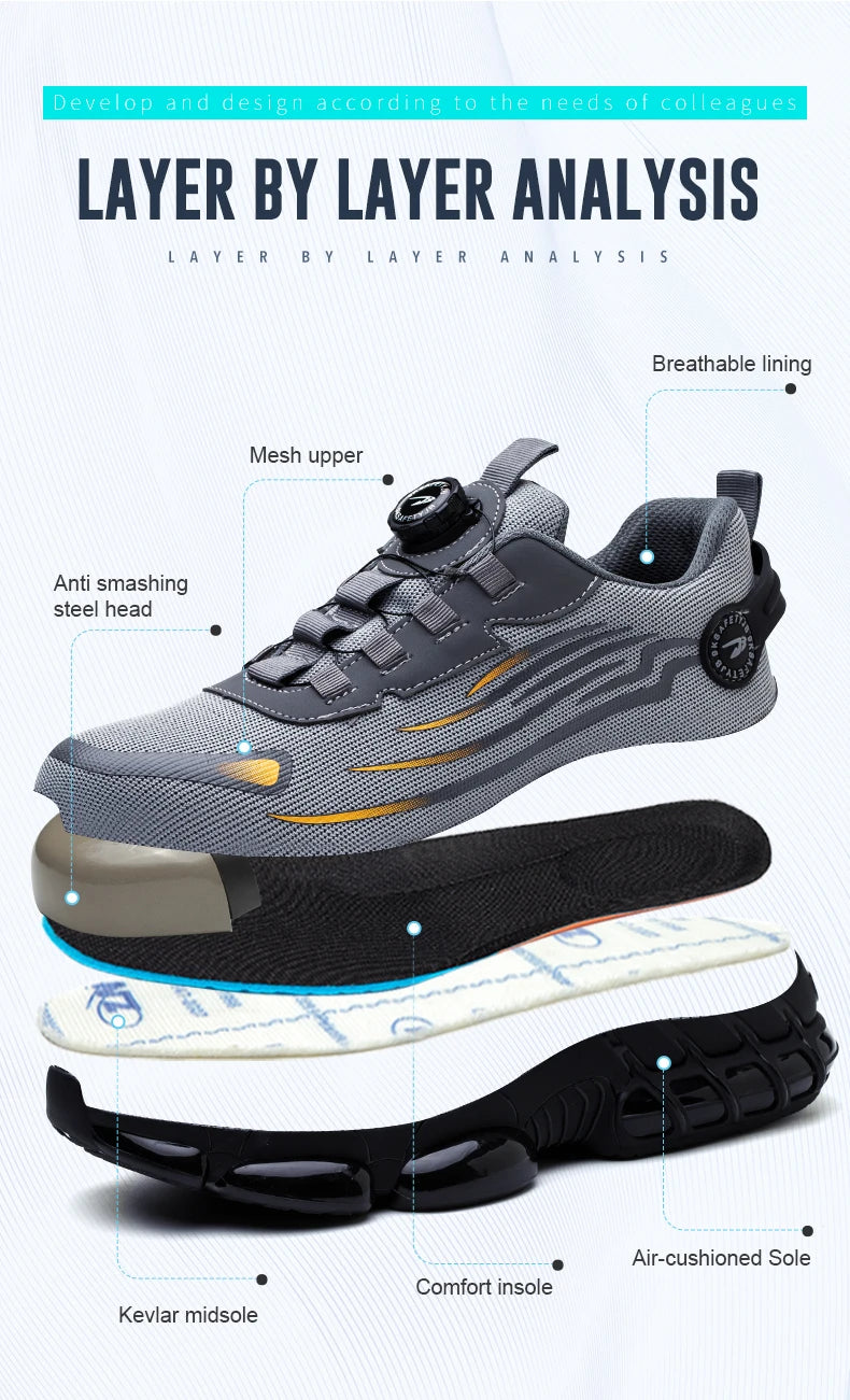 Chaussures de Sécurité Sans Lacets — Semelle Souple, Anti-Perforation