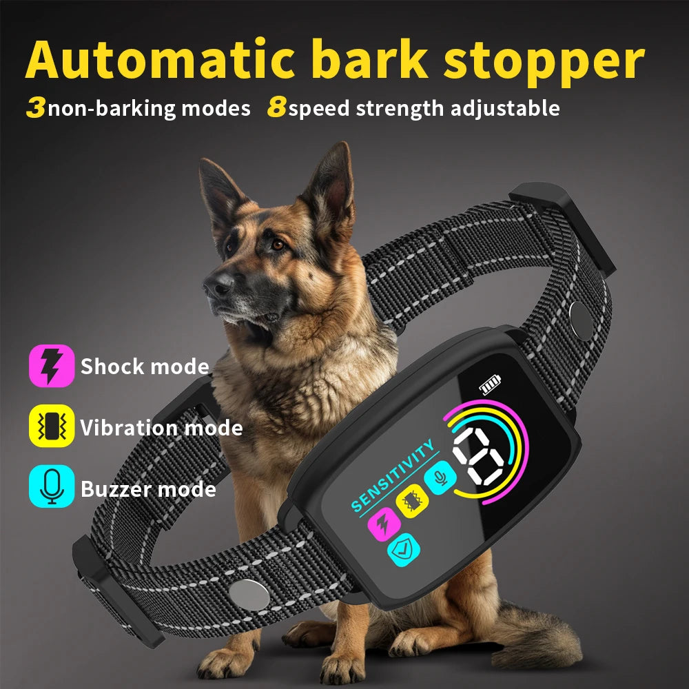 Collier Anti-Aboiement Automatique Rechargeable – IP67, 8 Niveaux, Choc & Vibration
