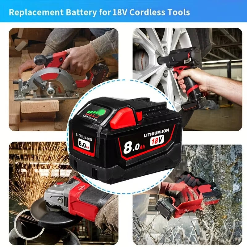 Batterie de Remplacement 18V 8.0Ah — Compatible Milwaukee M18