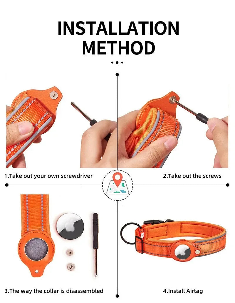Collier Chien AirTag Réfléchissant – Rembourré, Réglable, Nylon