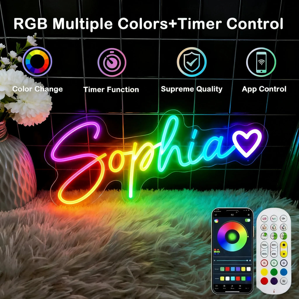 Enseigne Néon LED Personnalisée RGB – Contrôle App & Télécommande