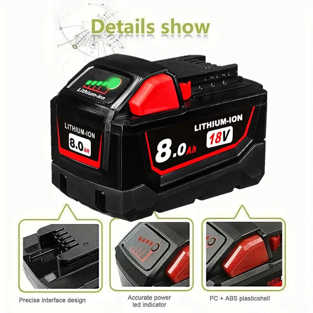 Batterie de Remplacement 18V 8.0Ah — Compatible Milwaukee M18