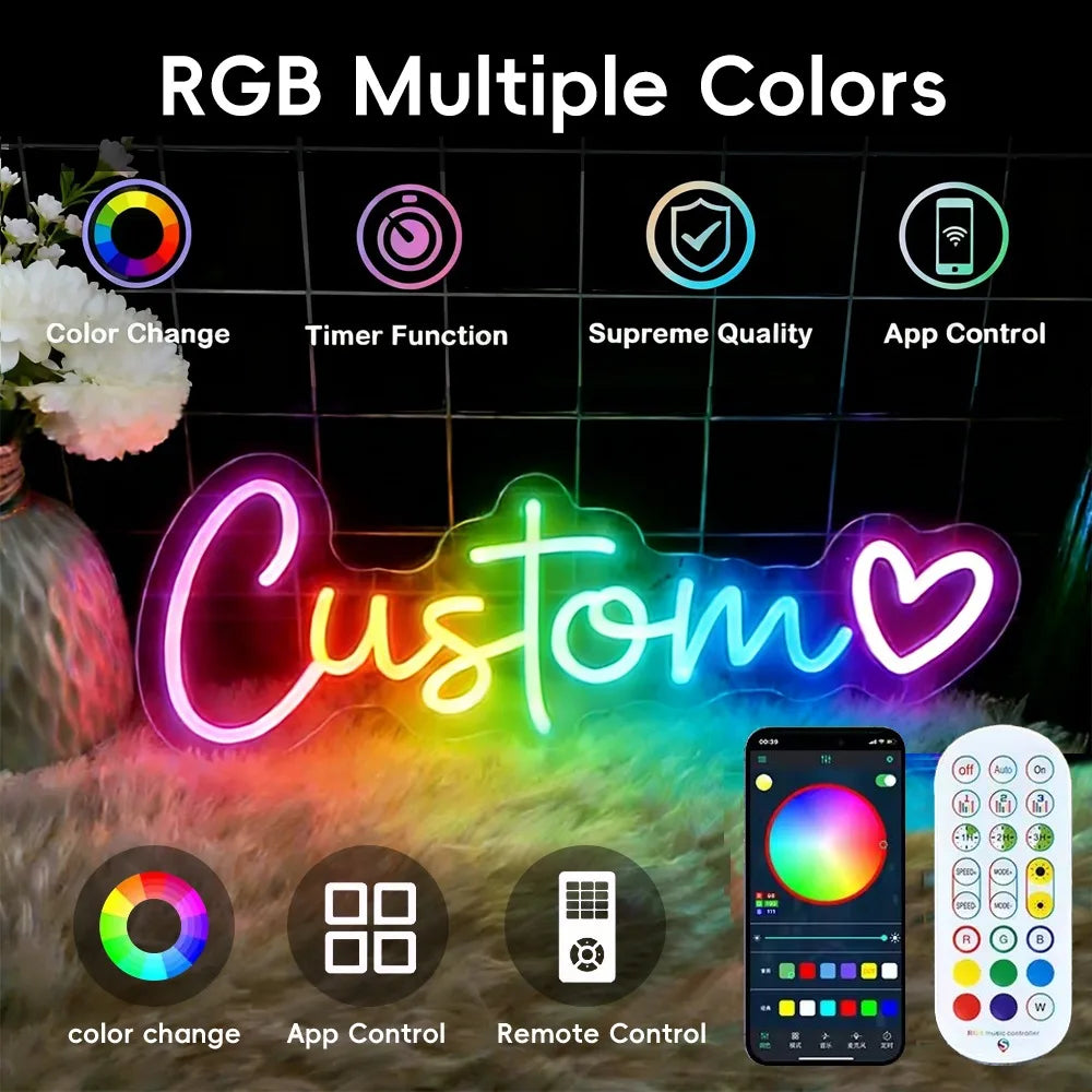 Enseigne Néon LED Personnalisée RGB – Contrôle App & Télécommande