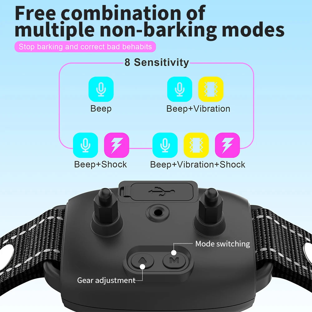 Collier Anti-Aboiement Automatique Rechargeable – IP67, 8 Niveaux, Choc & Vibration