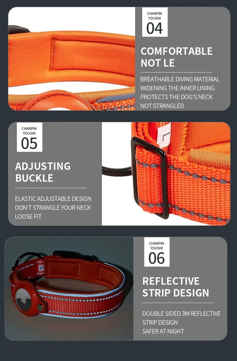 Collier Chien AirTag Réfléchissant – Rembourré, Réglable, Nylon