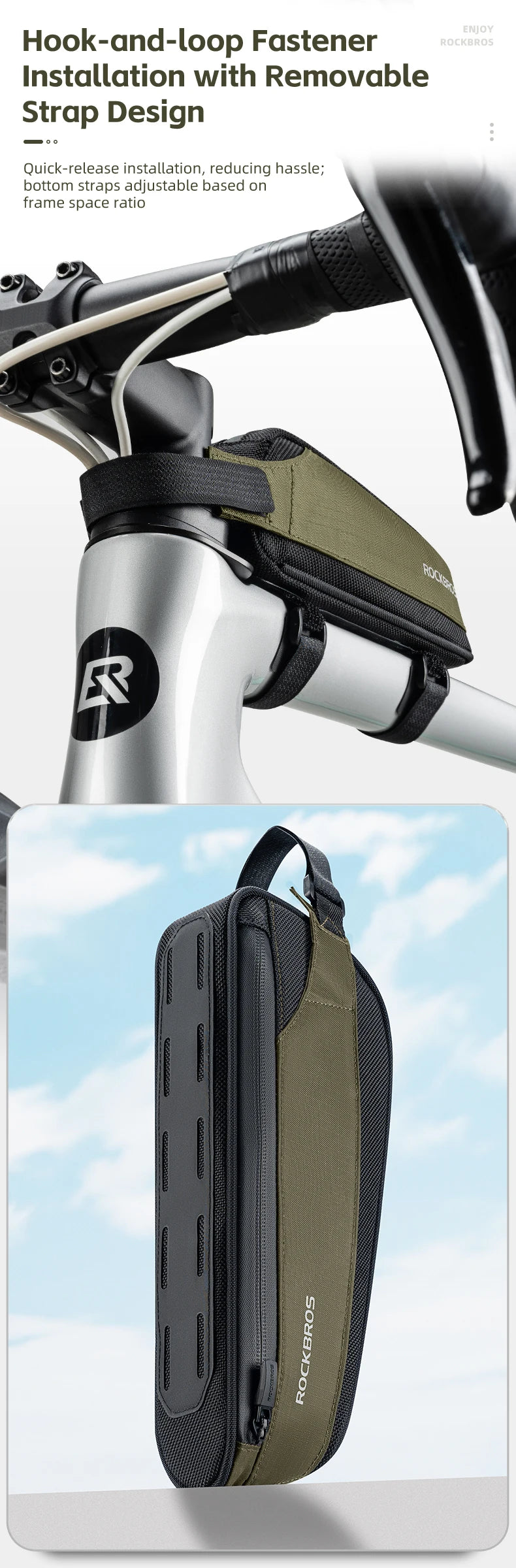 Sacoche Vélo ROCKBROS — Tube Supérieur Ultraléger Réfléchissant MTB/Route