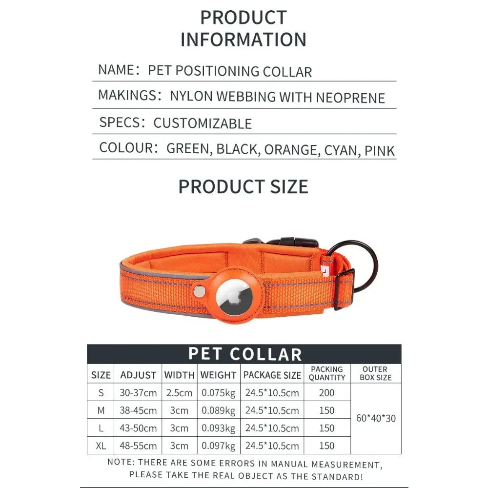 Collier Chien AirTag Réfléchissant – Rembourré, Réglable, Nylon
