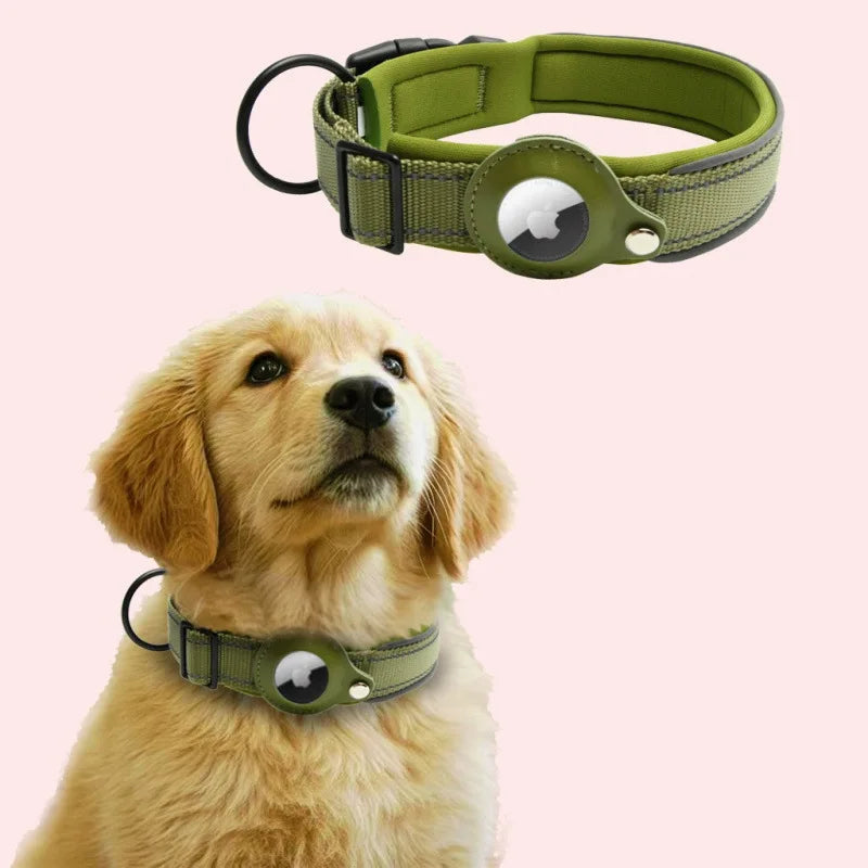 Collier Chien AirTag Réfléchissant – Rembourré, Réglable, Nylon