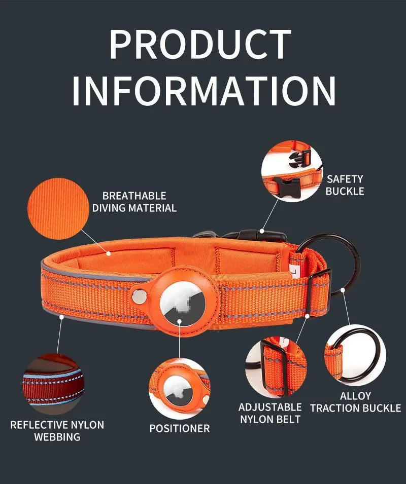 Collier Chien AirTag Réfléchissant – Rembourré, Réglable, Nylon