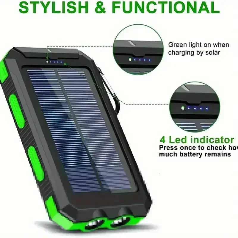 Outdoor Power Non-Stop: 10000mAh Solar Power Bank | QC3.0 Fast Charge, Bright Flashlight & Waterproof Build