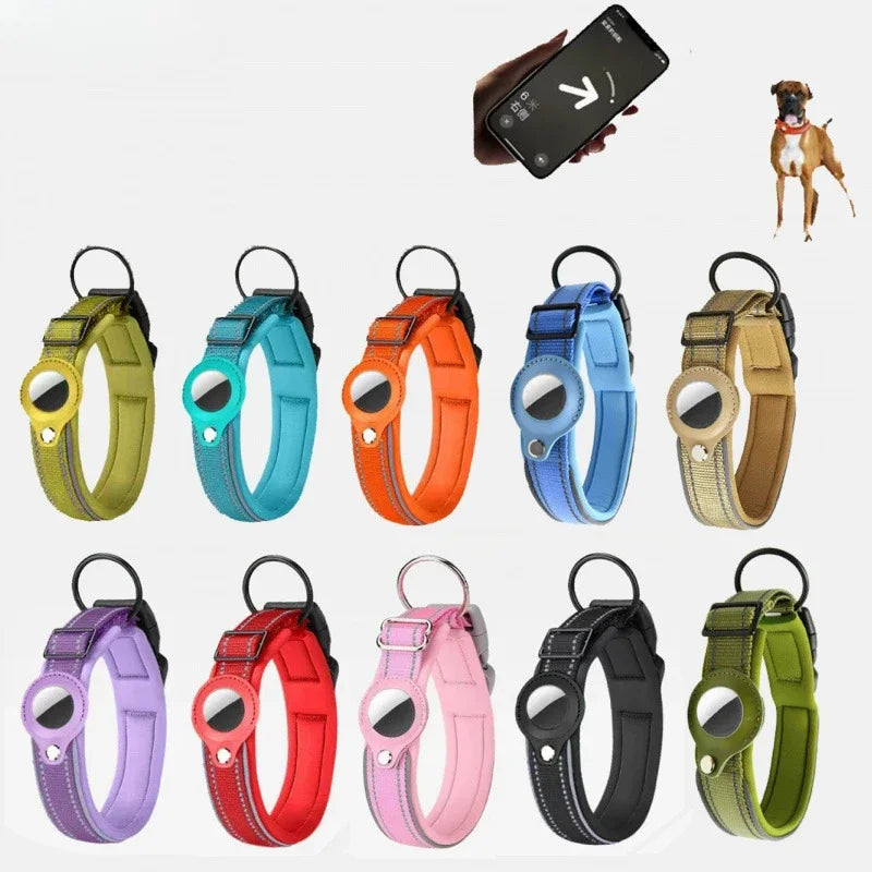 Collier Chien AirTag Réfléchissant – Rembourré, Réglable, Nylon